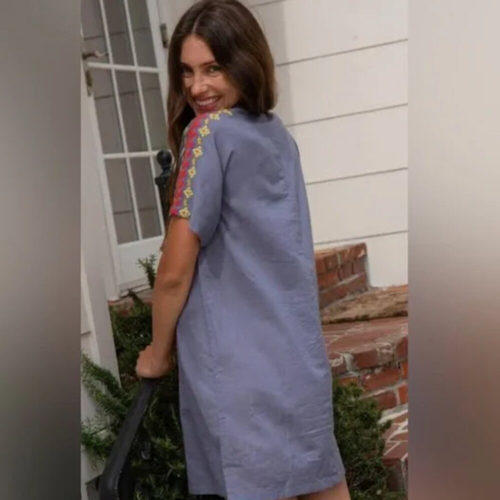 NATURAL LIFE Blue Mini Dress with Colorful Embroidery - Picture 3 of 10